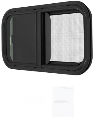 HUOMMGS Finestra per Camper 60 x 30 cm Finestra Scorrevole in Vetro Temperato Finestra per Camper Installabile su Entrambi i Lati Finestra per Roulotte con Zanzariera 25% di Trasparenza della