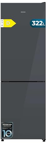 Cecotec Frigorífico Combi 322L Bolero CoolMarket Combi 322i Grey Glass D. 185,5cm de Alto, 59,5cm de Ancho, Tecnología Multi Airflow, HumidityFlex HUB, LED Interior, Gris