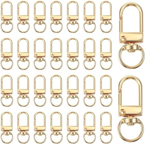 30 mini mosquetones giratorios para llaveros, pequeños mosquetones con articulación giratoria, cierres de mosquetón de metal giratorios 360°, pequeños para bolsa de bricolaje, llavero, enchufe, dorado