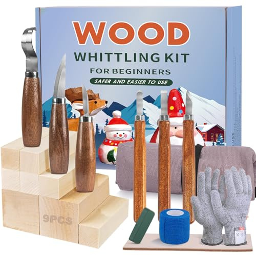 Wood Woodworking Tools Kit 21PCS Wood Woodworking Kit for Adults Beginners,6PCS Woodworking Tools and 9PCS Basswood Blocks, Gloves, Roll Bag, Durable Woodworking Tools Kit