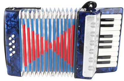 POENVFPO Akkordeon mit 17 Tasten und 8 Basstasten, ABS-Material, Tragbares Musikinstrument für Anfänger, Kinder, Musikliebhaber, Verstellbare Basis, Angenehmer Klang
