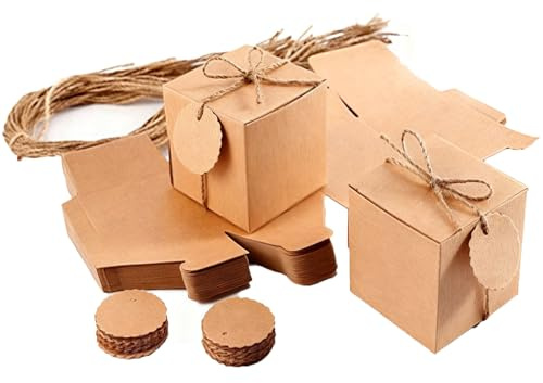 50 st set med presentlådor av kraftpapper, kartonger, chokladlåda, kartong 7 x 7 x 7 cm, kartonger med lock, fyrkantig presentförpackning, återanvändbar