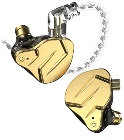 Plyisty Kabelgebundene In-Ear-Kopfhörer, 3,5-mm-Ohrbügeldesign mit 1BA + 1DD-Hybridtreiber, Abnehmbares Versilbertes Kabel, für Laufsport-DJ-Musik (Gold)