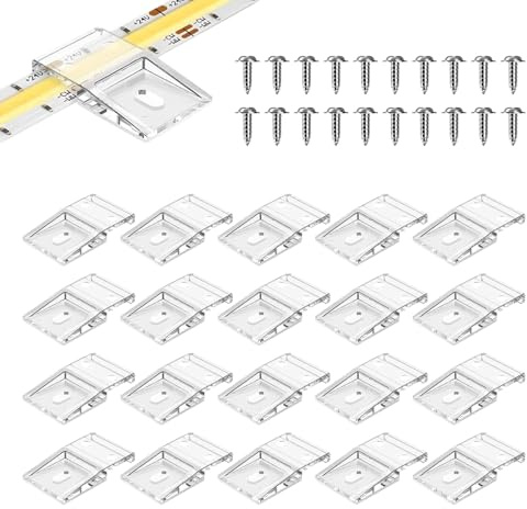 Mistillion Clear Strip Light Clips Self Adhesive with Screws Mounting Brackets Holder 20Pcs LED Strong Fixing Clips for 10MM Width Led Strip Lights Fairy Lights String Lights