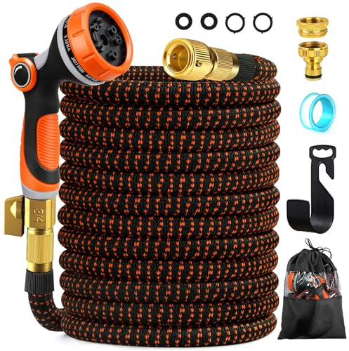 SKYAYA 150FT Expandable Garden Hose Pipe, Flexible Hosepipe for Lawn Expanding Retractable with 10 Function Spray Gun Nozzle, Magic Water Hose Attachments 3/4& 1/2 Solid Brass Connectors, Anti-Kink