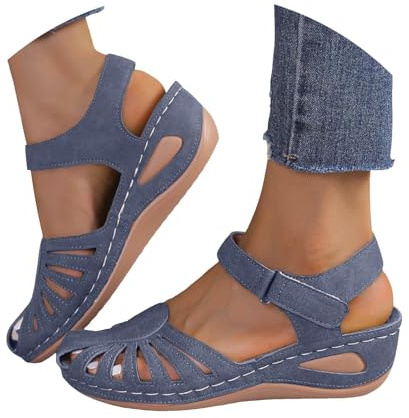 Sandales orthopédiques pour femme UK 2026, sandales compensées à bout fermé avec support d’arche, lanière de cheville, vide, sandales d’été légères et décontractées pour l’extérieur, chaussures de