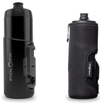 Fidlock TWIST Bottle 600 + Bike Base + Thermo Sleeve – 600 ml Fahrrad Trinkflasche mit magnet-mechanischem Flaschenhaltersystem, inkl. Halterung, BPA-frei & spülmaschinengeeignet, Farbe Smoke