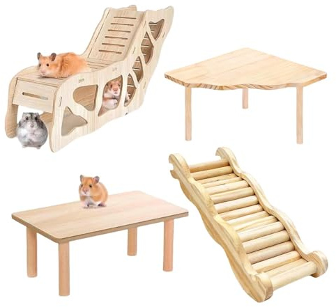 Escalera Hámster Madera - 12 Pulgadas Área Juegos Pequeños Animales | Accesorio Juguete Roedores - Rampa Escalada Natural De Madera Maciza Con Peldaños Antideslizantes Y Plataforma Estable Para Foment