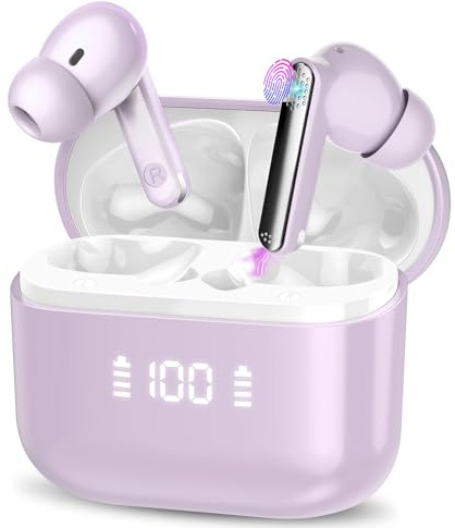 AI Language Translator Earbuds with Audio and Video Calls, 3-in-1 Bluetooth 5.4 Translation Earbuds with 165 Real Time Languages/7 Translation Modes/No Subscription Required, 48H AI Headphones Purple