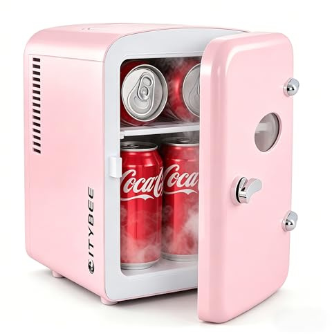 Citybee Mini Réfrigérateur 4L/6 Canettes, Mini Frigo de Chambre CA/CC, Petit Frigo Thermoélectrique pour Boissons, Cosmétiques, Soins de la Peau, Bureau, Dortoir et Voiture