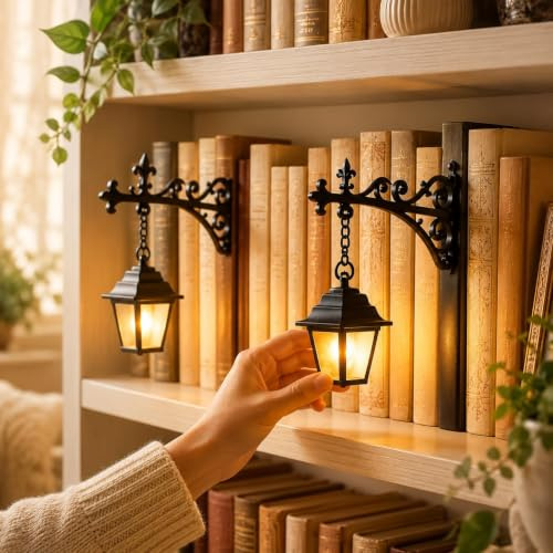 Aukojoy Lot de 2 lanternes de bibliothèque décoratives pour bibliothèque, veilleuse LED pour coin de lecture, lampe de coin de livre, lampes de bibliothèque, luminaires de table, cadeaux d'Halloween