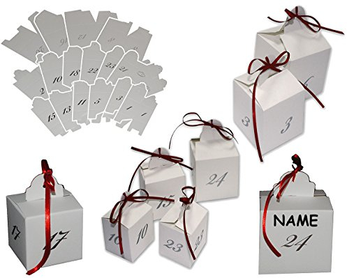 alles-meine.de GmbH Weihnachtskalender - 24 Stück Adventswürfel mit Zahlen/Boxen/Schachteln zum Befüllen - zum Aufhängen + Hinstellen + 1 Name - selber Basteln - für Erwach..