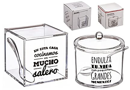 Juego de Salero y Azucarero de Cocina Original Acrilico Diseño Frase