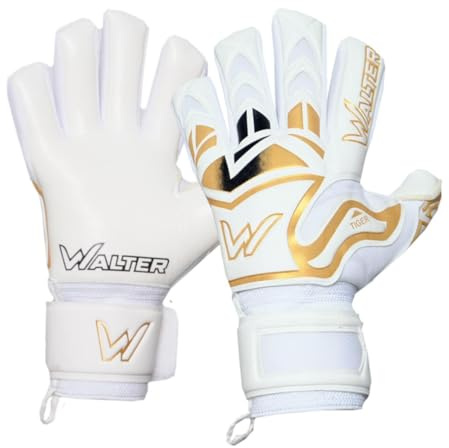 WALTER Guanti Portiere Professionale, Calcio, Modello Tiger con Stecche. (Bianco, 9,5)