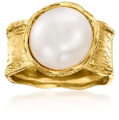 Ross-Simons 12mm Cultured Pearl Ring in 18kt Gold Over Sterling. Size 9