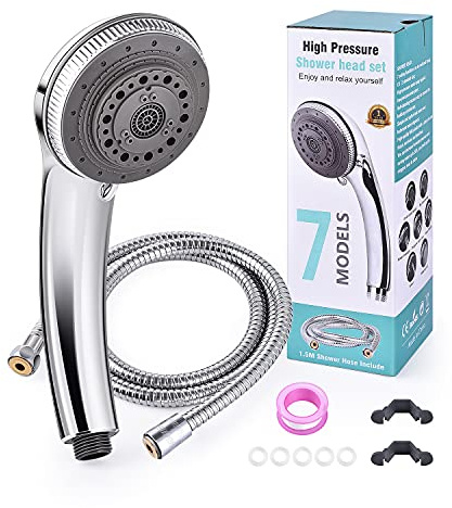 Shower Head with Hose - 7 Mode Settings Luxury Spa Adjustable Shower Heads with Handheld Spray - High Pressure Shower head and Hose Set for Bathroom