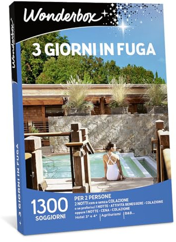 WONDERBOX - Cofanetto Regalo - 3 Giorni in Fuga - 2325 Soggiorni - 2 Notti - Regali di Coppia per Trascorrere Un Weekend di Esplorazione del Territorio, Idee Regalo per Anniversario