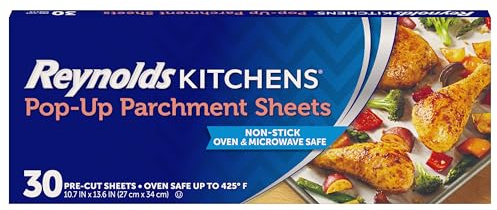 Reynolds Kitchens Pop-Up Parchment Paper Sheets, 10.7x13.6 Inch, 30 Sheets
