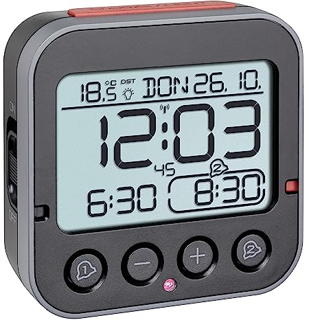 TFA Dostmann Bingo 2.0 digitaler Funk-Wecker mit Temperaturanzeige, Kunststoff, schwarz, (L) 95 x (B) 41 x (H) 96 mm