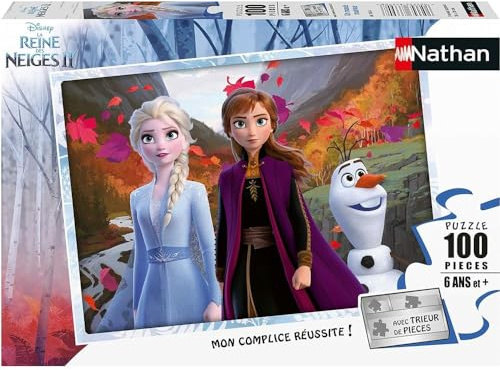 NATHAN - Kinderpuzzle - 100 Teile - Eine magische Welt - Disney Die Eiskönigin 2 - Mädchen oder Junge ab 6 Jahren - Hochwertiges Puzzle - Dicker und haltbarer Karton - Prinzessinnen - 86768