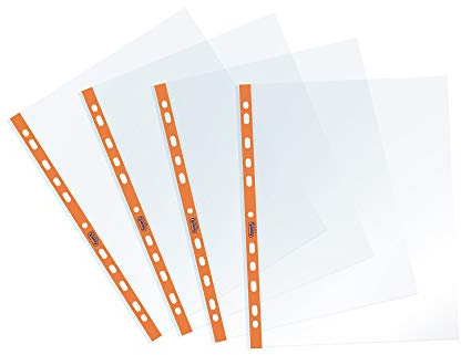 Favorit Prospekthüllen mit Universal-Lochung, Innenformat 22 x 30 cm, glatte Oberfläche, für A4-Blätter, 25 Stück Banda Con Fori Arancio Fluo