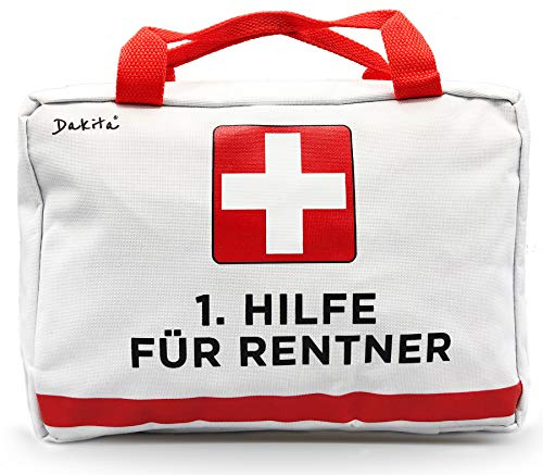 Dakita Erste-Hilfe-Tasche zum Ruhestand – Lustiges Geschenk für Kollegen & Freunde zur Pensionierung – rot, 28 × 18 × 8 cm, ohne Inhalt