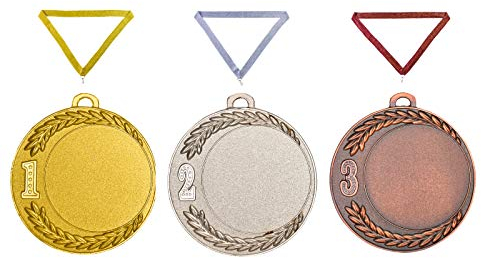 Henecka 🥇 🥈 🥉 Medaillen, Bester 1-2-3 Medaillen mit individuellem 50 mm Sport-Jubiläum-Motiv-Emblem & Wunschgravur, inklusive Halsband, wählbar in Gold, Silber, Bronze (Silber)