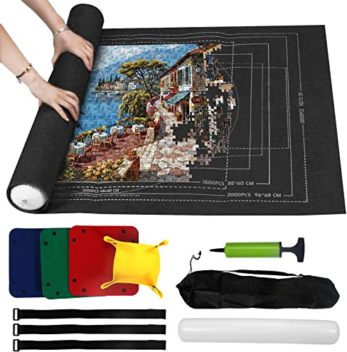 Zaloife Puzzle Mat 2000 Pezzi, Rotolo Puzzle, Accessori Puzzle, Tappetino Puzzle in Feltro, Puzzle Roll Up, Puzzles Saver, Puzzle Pad, Tappeto Puzzle Portatile, Base Puzzle Nero
