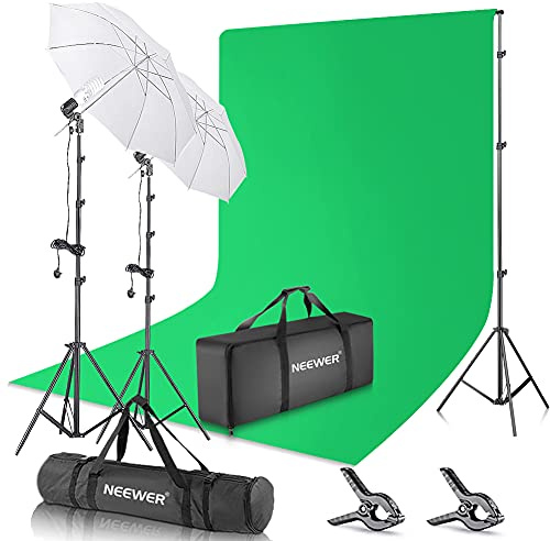 NEEWER Photography Backdrop 400W 5500K Continuous Umbrella Studio Lighting Kit 6x9 feet Muslin Chromakey Green Screen and 2.6x3 Meters/8.5x10 Feet Backdrop Stand Support System for Photo Video Shoot