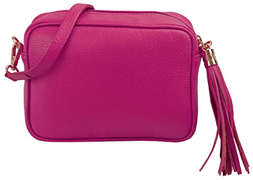 SH Leder Echtleder Umhängetasche mittel kleine Tasche Abendtasche Clutch Crossbody Bag Messenger Handtasche mit Reißverschluss 21x15cm Chiara G209 (Pink)