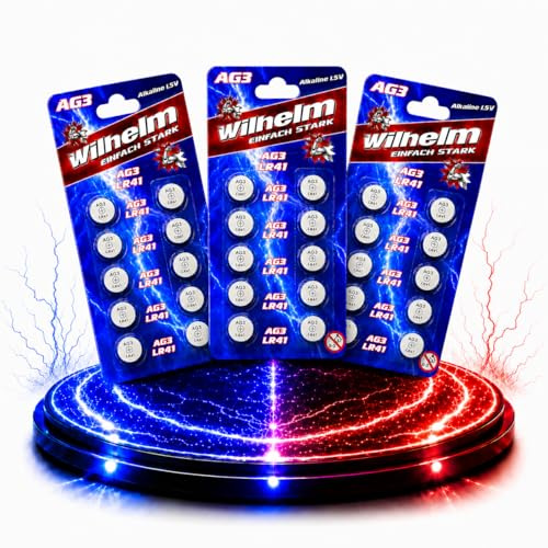 Wilhelm AG3 Alkaline Knopfzellen 1,5 V (LR41, L736, 192, 392) – 30 Stück