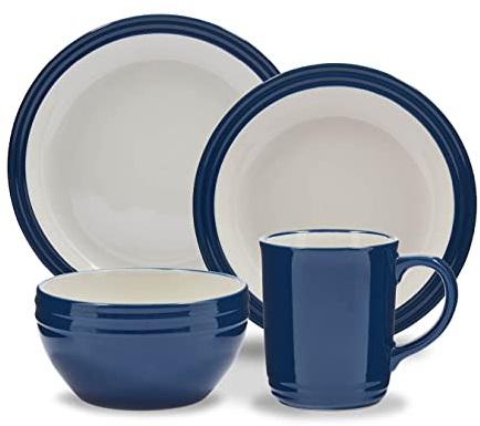 Barbary & Oak B0867011BLU Foundry 16 Piece Dinnerware Set, Ceramic Stoneware, Limoges Blue