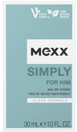 Mexx Simply for Him Eau de Toilette, erfrischend-eleganter Herrenduft, natürliche, vegane Formel, Glasflakon, 30 ml
