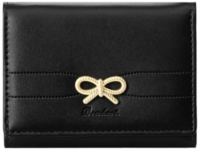 Sunwel Fashion Geldbörse für Mädchen, niedlich, kokett, Schleife, kleine Geldbörse, ästhetischer Kartenhalter, Ausweis, Fenster, Geldbörse für Frauen, Schwarz, Kokette
