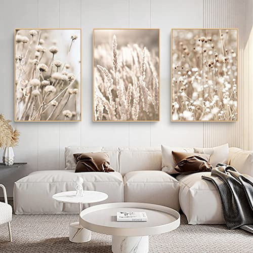 Trayosin 3er Premium Poster Set, Moderne Wandbilder,Bilder Wohnzimmer Deko Schlafzimmer,Beige Boho Pampasgras Bilder,ohne Rahmen (A,50x70cm)