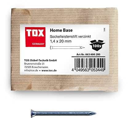 TOX Home Base perni per battiscopa zincati blu con testa svasata profonda in confezione di carta riciclabile, dimensioni 1,4 x 20 mm, listelli, legno e molto altro, 100 pz, 063600200