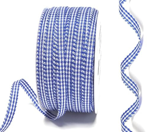 s.dekoda Schleifenband 50m x 6mm Blau - Weiß Karoband Vichykaro gewebtes Dekoband kariert