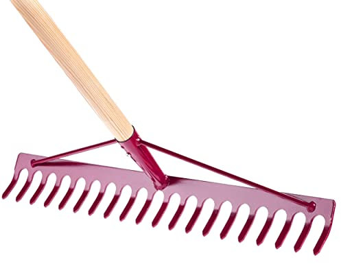 Garden Rake, Steel Hardened Heavy-Duty Rake with Handle for Hay, Leaves, Lawn, and Pebbles Removing, Ideal Gardening Tool (18 Tines - 48 cm / 19 in)