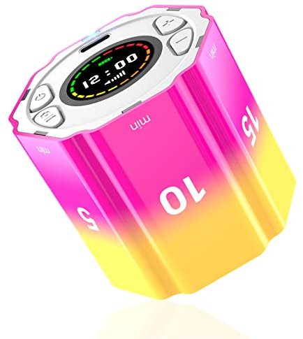 Ushining Magnetischer Timer Würfel mit Stummschaltung und Einstellbare Tonwarnung, Timer für Arbeit, Kochen, Büro, Studium, 3/5/10/15/30min, Benutzerdefinierter Countdown, Gelb-Rot