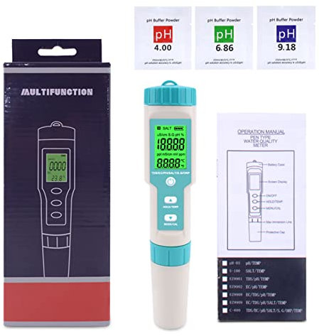 Joyeee Tester di qualità dell'acqua, misuratore 7 in 1 TDS/EC/PH/ORP/SG, display LCD retroilluminato verde Tester dell'acqua per test di qualità dell'acqua potabile dello dell'acquario della piscina