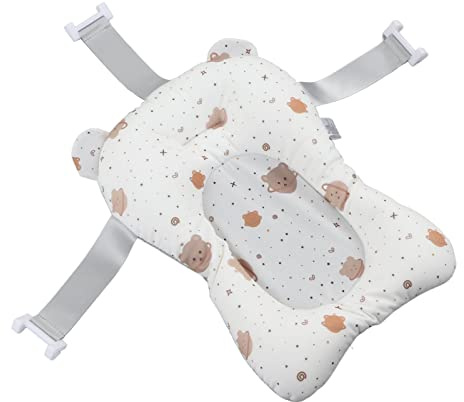 Cojín de Baño para bebé, Alfombrilla de Baño Antideslizante Ajustable para bebé, Suave y Transpirable, Almohadilla de Baño para bebé, Asiento de Bañera Flotante para Recién Nacido (Blanco)