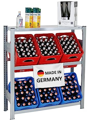 PROREGAL Getränkekistenregal Chiemsee Made in Germany | HxBxT 115x106x34cm | 6 Kisten auf 2 Ebenen + Board | Verzinkt | Freistehendes Kistenregal Kastenregal Getränkekregal Kistenständer