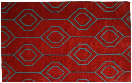 RUG PRINCE Kurzflor Teppich 120x180 Rot Durchgemustert Handarbeit Handtuft Modern 120x180 b