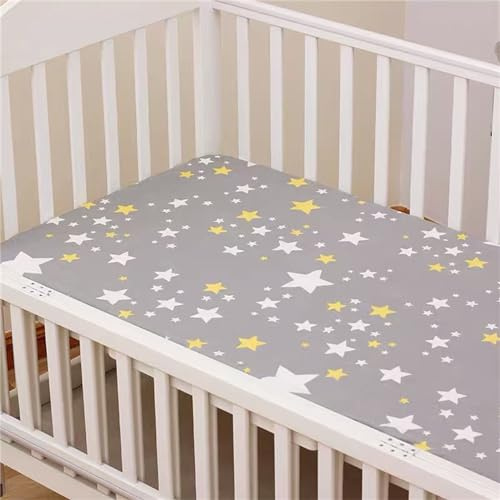 Odot Karikatur Spannbettlaken für Kinderbett, Kinderwagen Matratzenbezug Baumwolle Weiche Spannbetttuch Babybett Beistellbett Spannbettlaken Stubenwagen Bezug (Sterne,140x70cm)