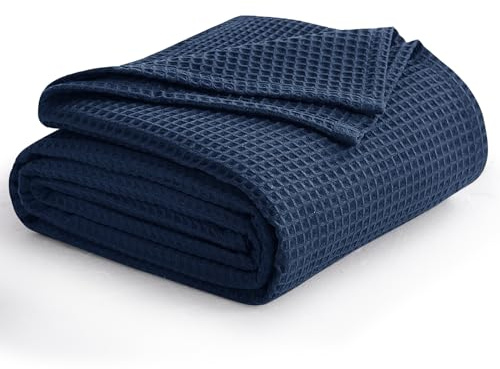Aisbo Dünne Decke Sommer Blau - Waffelpique Sommerdecke Leichte Decke 220x240 cm XXL als Sofadecke Couchdecke, Weich Kuschelige Wohndecke Wohnzimmer, Couch Bett Flauschig Große Decke Überwurf