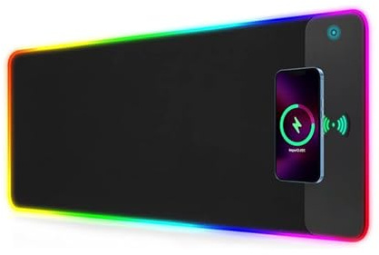 LYCEBELL RGB-spelmusmatta 15 W, 10 ljuslägen, extra mjuk LED-matton, halkfri gummibotten, datortangentbord för gaming, MacBook, PC, bärbar dator, skrivbord