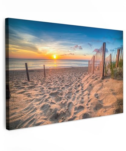 MuchoWow© Bild auf Leinwand Schlafzimmer Bilder Badezimmer Wand Deko | 60x40 cm - Wohnzimmer Modern Wanddeko Bilderwand Geschenk Dünen - Sonnenuntergang - Strand - Meer - Horizont