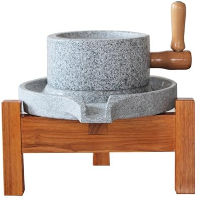 Home Soybean Mill/Pulverizer Small Stone Mill wirh Wooden Stand, New Hand Crank Stone Grain Mill for Coffee Bean Oatmeal Herbs Grains, Natural Wheat Berry Grinder (Color : White, Size : Small)