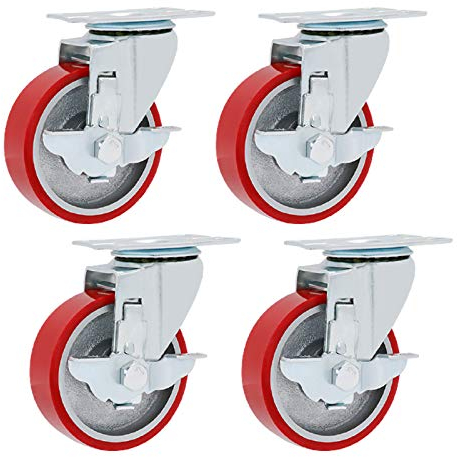 Gummierte Trolley-Räder Lenkrollen, Hochleistungs-Schwenkrollen for Industrieplatten, Universal-Ersatzrad mit Bremse, Polyurethan-Puers mit Eisenkern, for Wagen, Möbel, Werkbank, Wagen, 4er-Pack/100 m