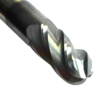 Pangyoo Fraises à bout sphérique en carbure massif HRC45, tige de 6mm 8mm 10mm 12mm, 4 cannelures, outils de fraisage en spirale, mèches de routeur CNC(Radius 5MM)
